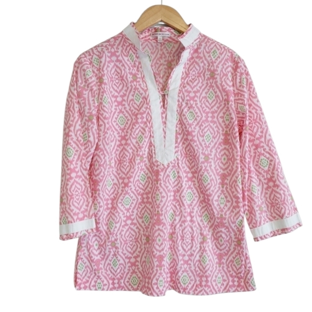 Peter Millar Women's Pink and Green Ikat Tunic Sz S Preppy Beach Summer